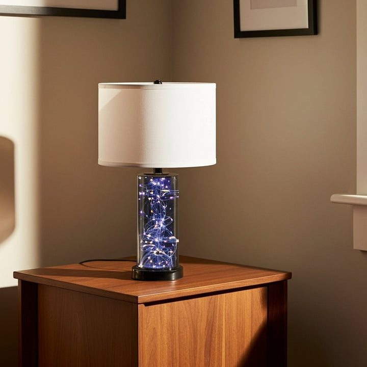 21.25" In Cynx Led Night Light Mid-Century Glass Black Chrome Table Lamp