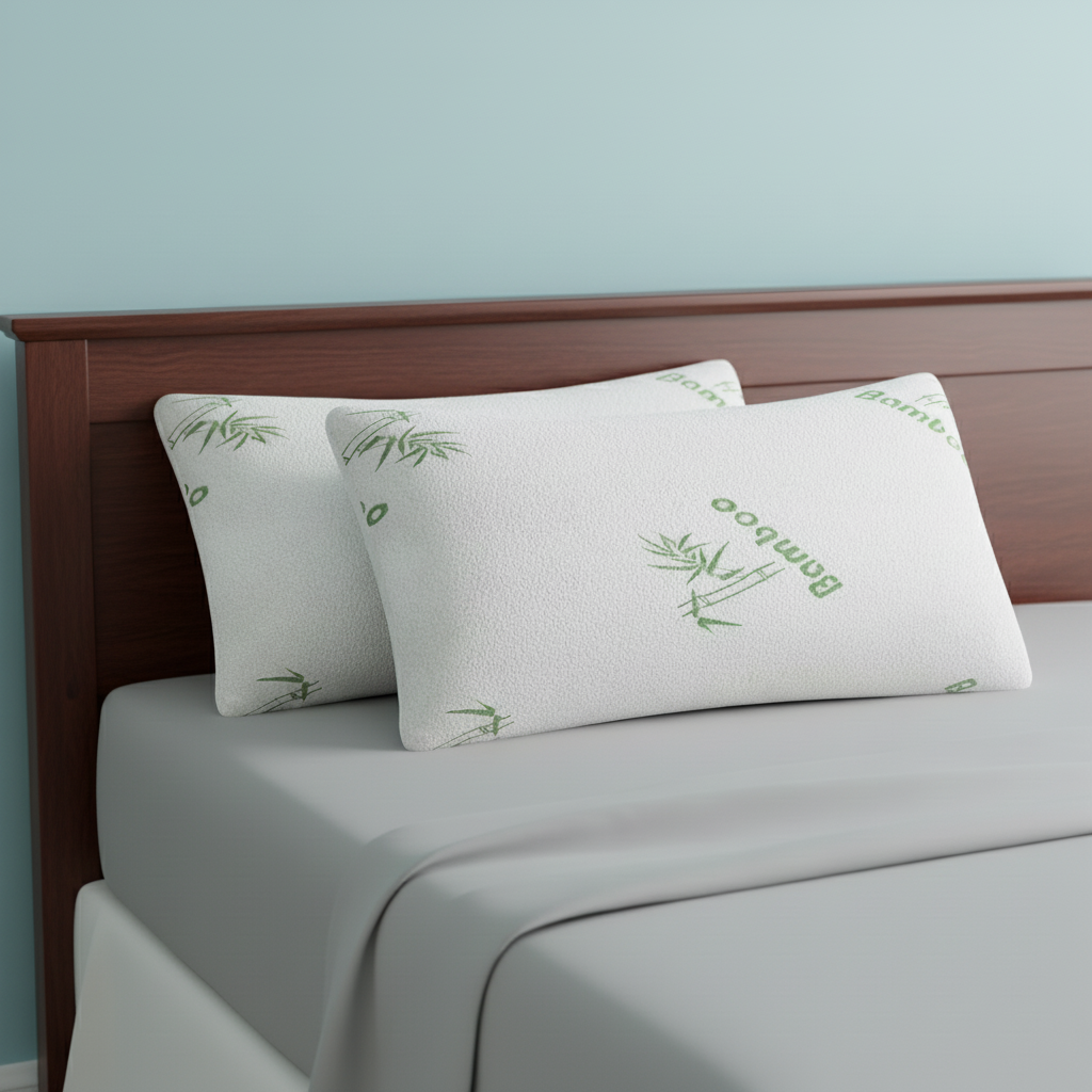 2-Pack Queen Bamboo Memory Foam Pillows – Hypoallergenic Shredded Fill & Washable Cover | Trufairs
