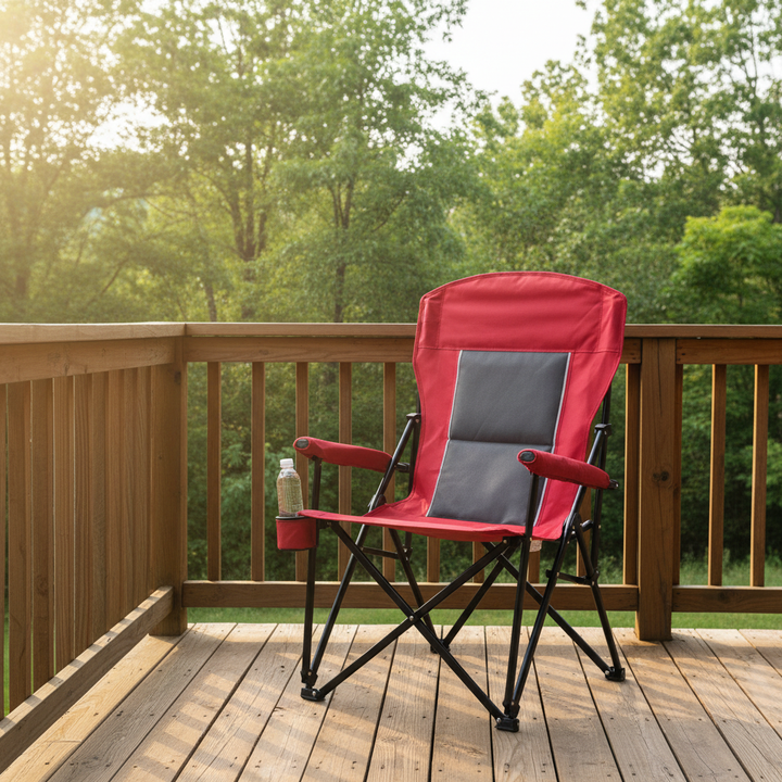 High Back Heavy Duty Lawn Chair – Portable Collapsible Chair with Cup Holder, Red | Trufairs