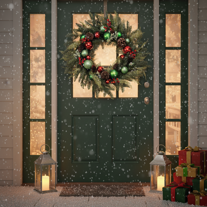 Holiday Magnolia Pine Ornament Wreath – Festive Multicolor Christmas Circle | Indoor Decor | Trufairs