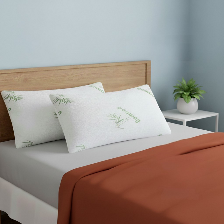 2-Pack Queen Bamboo Memory Foam Pillows – Hypoallergenic Shredded Fill & Washable Cover | Trufairs