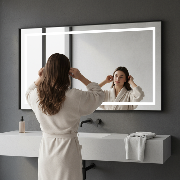 72" × 36" LED Bathroom Vanity Mirror with 3-Color Lighting & Polished Crystal Frame | Trufairs