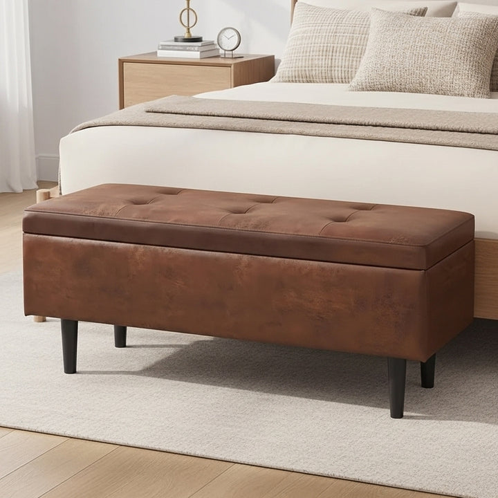 Shay - Mid Century Rectangular Storage Ottoman - Distressed Saddle Brown