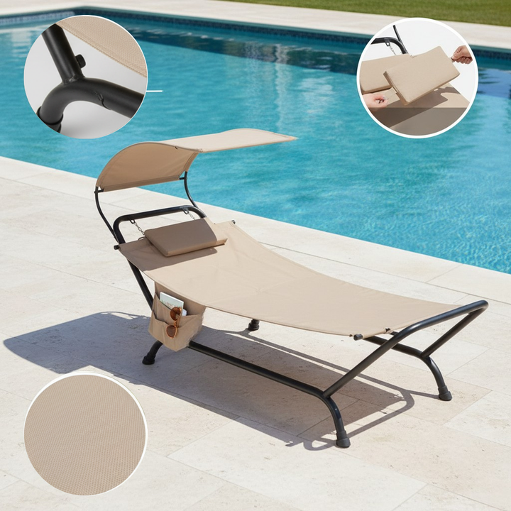 Patio Hanging Chaise Lounge Chair with Canopy & Cushion – Outdoor Floating Lounge Bed | Trufairs