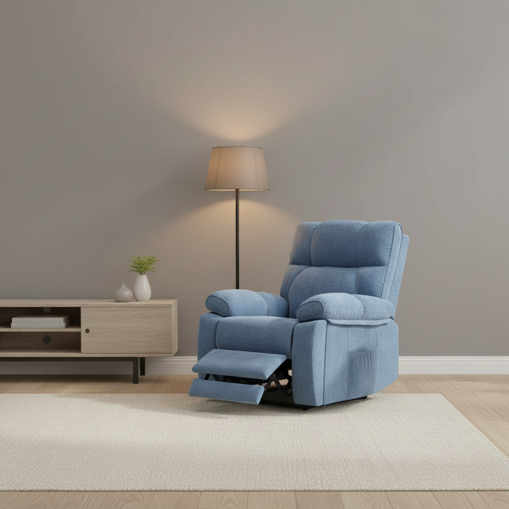 Blue Heat Massage Dual Motor Infinite Position Up to 350 LBS Large Electric Power Lift Recliners with Hidden Cup Holders, Power-Remote, Medium-firm and Heavy Duty