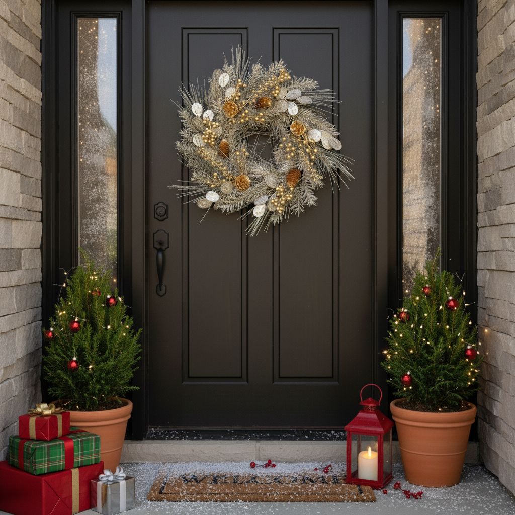 Eucalyptus Pine Glam Wreath – Mixed Metallic Holiday Accent | Christmas Decor | Trufairs