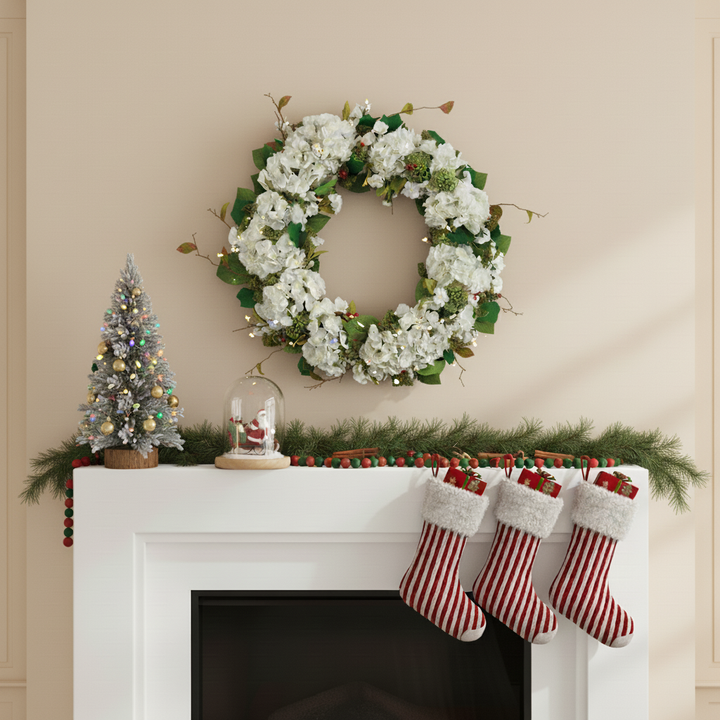 Pine Hydrangea Elegance Wreath – Classic Indoor Freshness | Artificial Circle Decor | Trufairs