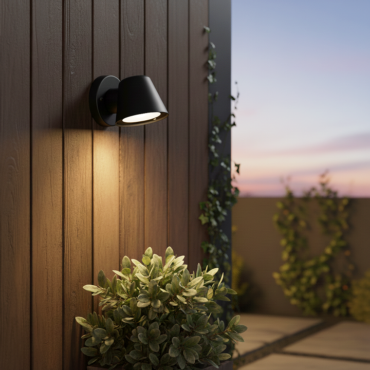 LED Short Cone Outdoor Wall Light – Modern Matte Black & Energy Efficiency | Sleek Exterior Sconce | Trufairs