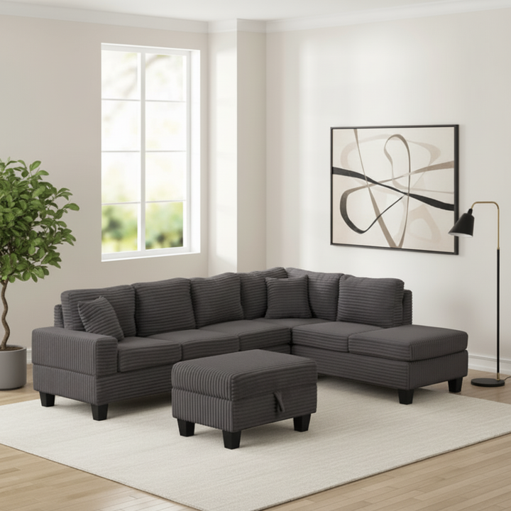 Modern Style Recliner Sectional Sofa Made With Wood in Gray
