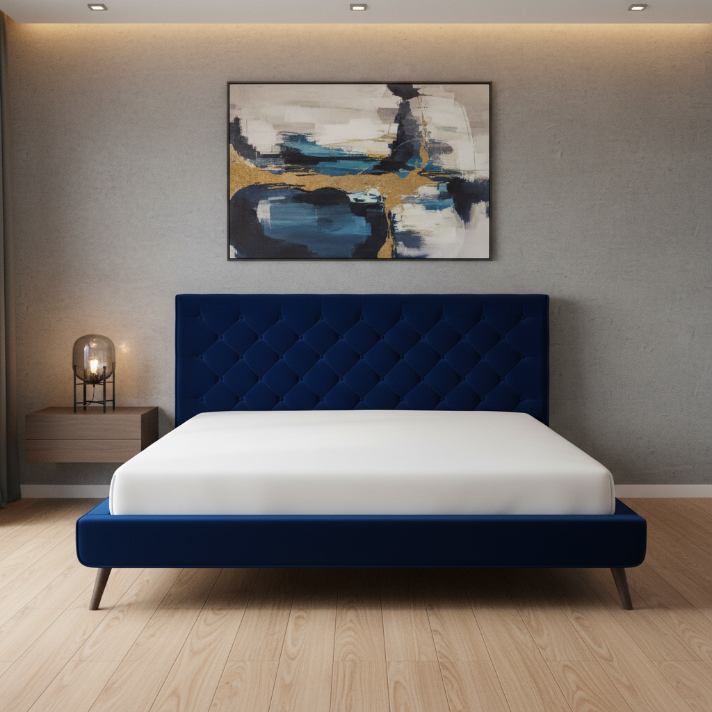 Dillon Blue Velvet Platform Bed (King Size)