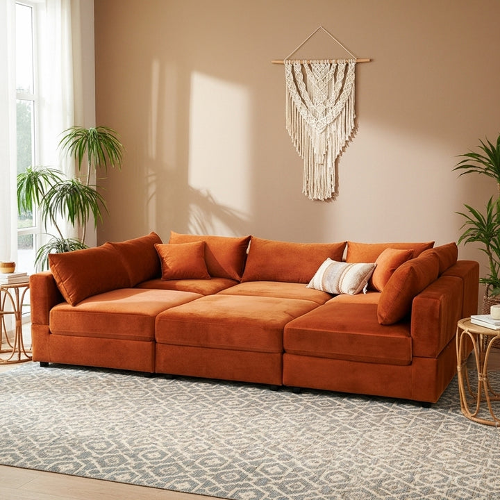 Hayward Burnt Orange Velvet Modular Sectional Sofa