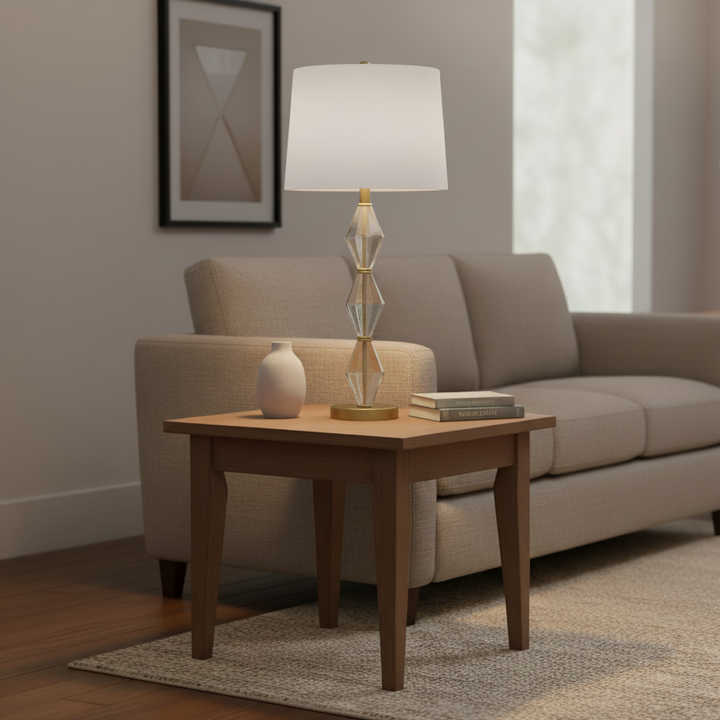 29.5" In Emil Moderne Geometric Light Amber Textured Glass Brushed Gold Table Lamp