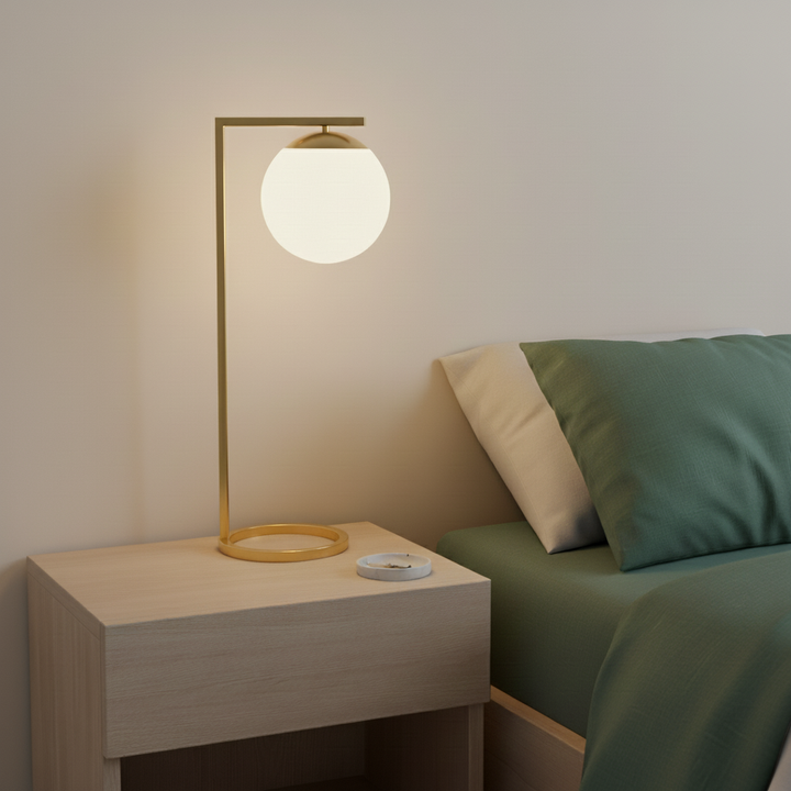 Velvet Globe Table Lamp White Opal Glass with Dimmer Switch Inline