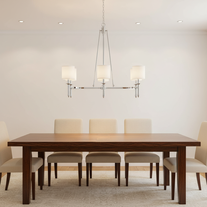 6-light Chandelier with Fabric Drum Shades