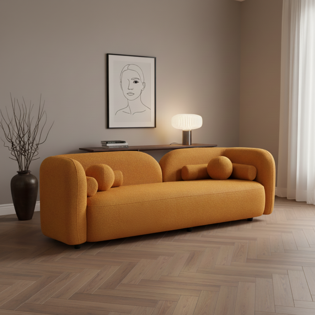 Donna Japandi Style Boucle Sofa Yellow