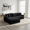 111.4 " Black corduroy sofa, armrest with cup holder and storage function, recliner can be changed left and right, suitable for living room bedroom lounge area
