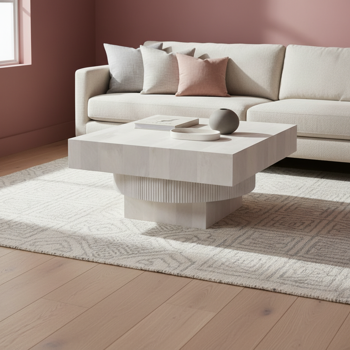Whitewashed Wood Coffee Table – Minimalist Elegance | Warm Living Room Accent | Trufairs