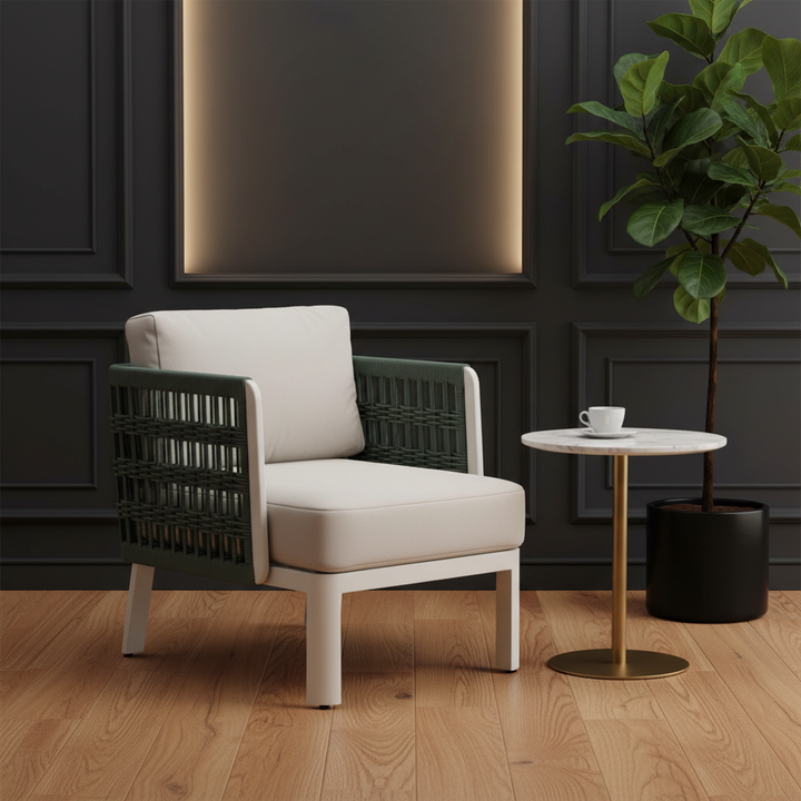 Modern White Comfort – Bridgehampton Armchair | Olefin Upholstery | Trufairs