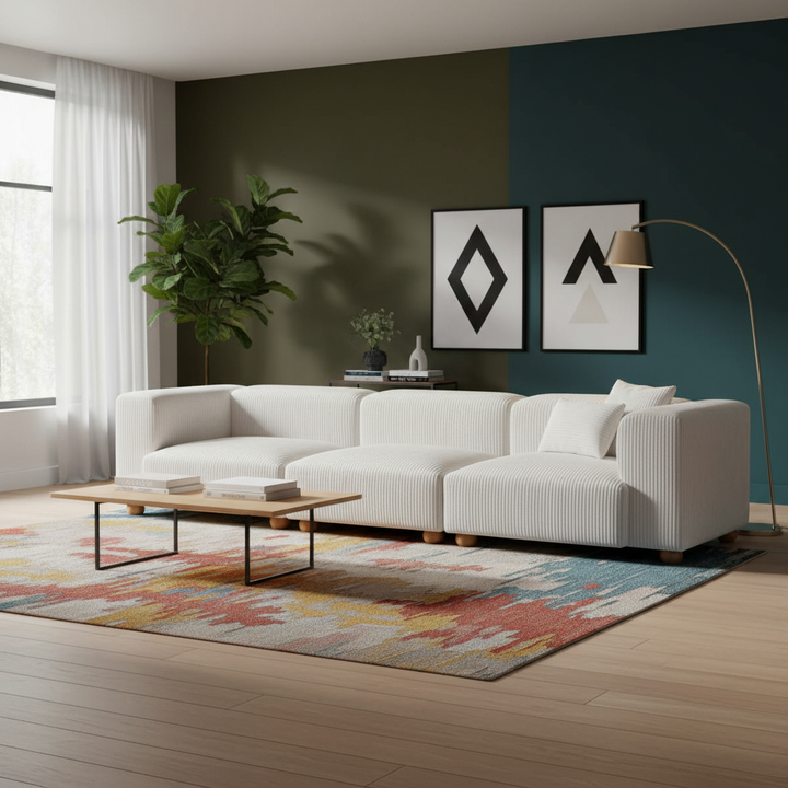 Grand Corduroy Sofa – Oversized White Relaxation | Modern Sofa | Trufairs