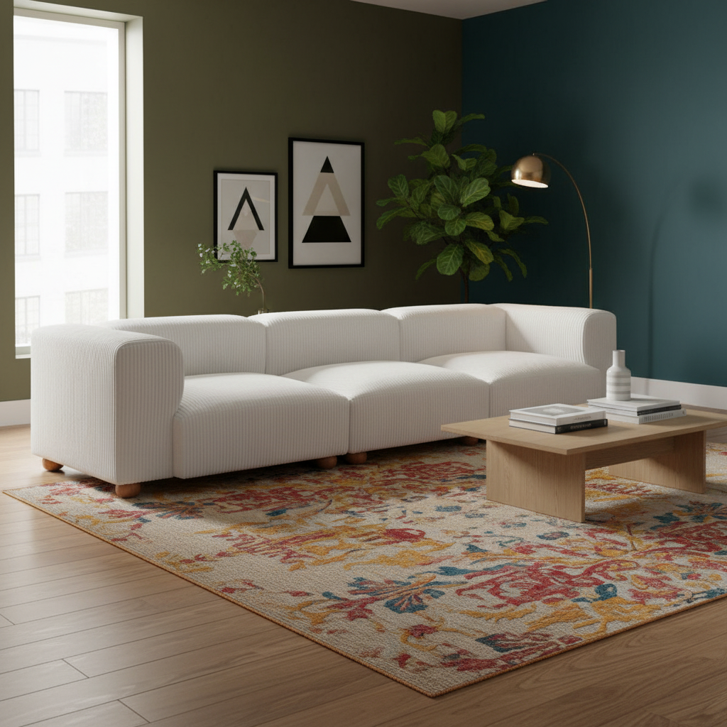 Grand Corduroy Sofa – Oversized White Relaxation | Modern Sofa | Trufairs