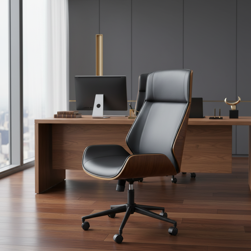 Ergonomic Executive High Back Chair – Plush Black Vinyl Comfort | Office Seating | Trufairs