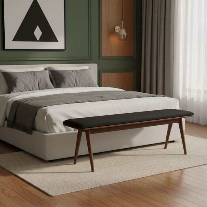 Modern Utility Bench – Black Comfort & Walnut Finish | Designer Bench | Trufairs