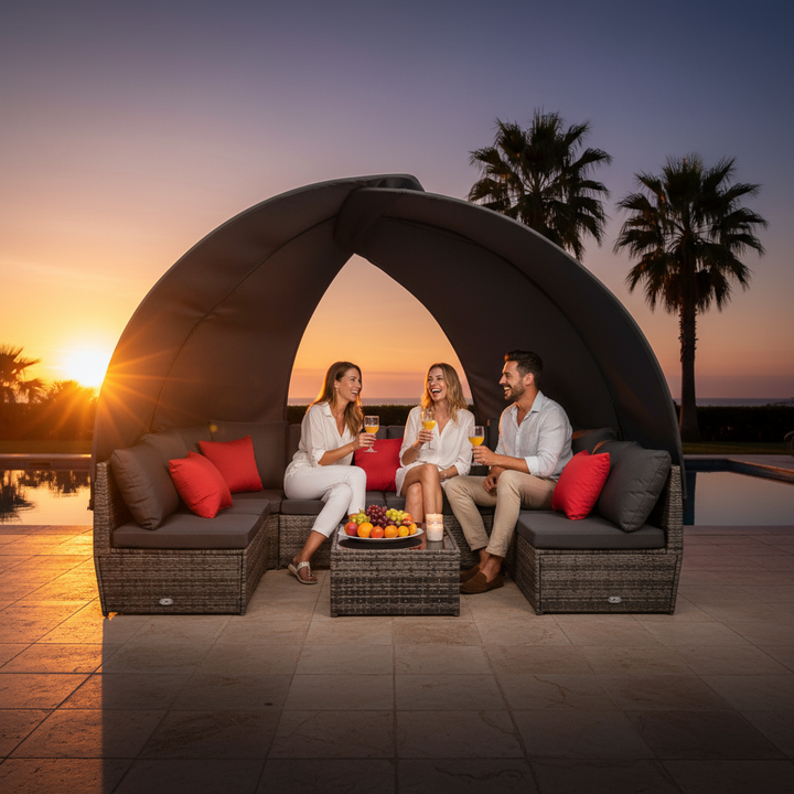 9 Piece Patio Lounge Set with Canopy Poly Rattan Anthracite