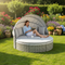 TOPMAX Patio Furniture Round Outdoor Sectional Sofa Set Rattan Daybed Two-Tone Weave Sunbed with Retractable Canopy, Separate Seating and Removable Cushion, Gray