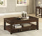 Ballwin Contemporary Lift-Top Cocktail Table – Dark Cherry Finish with Hidden Storage, Drawer, and Casters