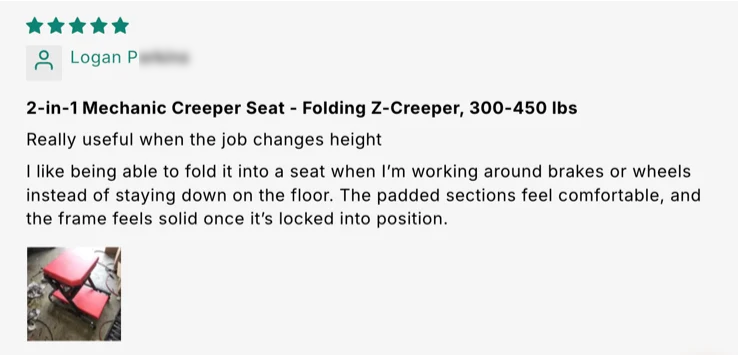 2-in-1 Mechanic Creeper Seat - Folding Z-Creeper, 300-450 lbs customer review screenshot 5