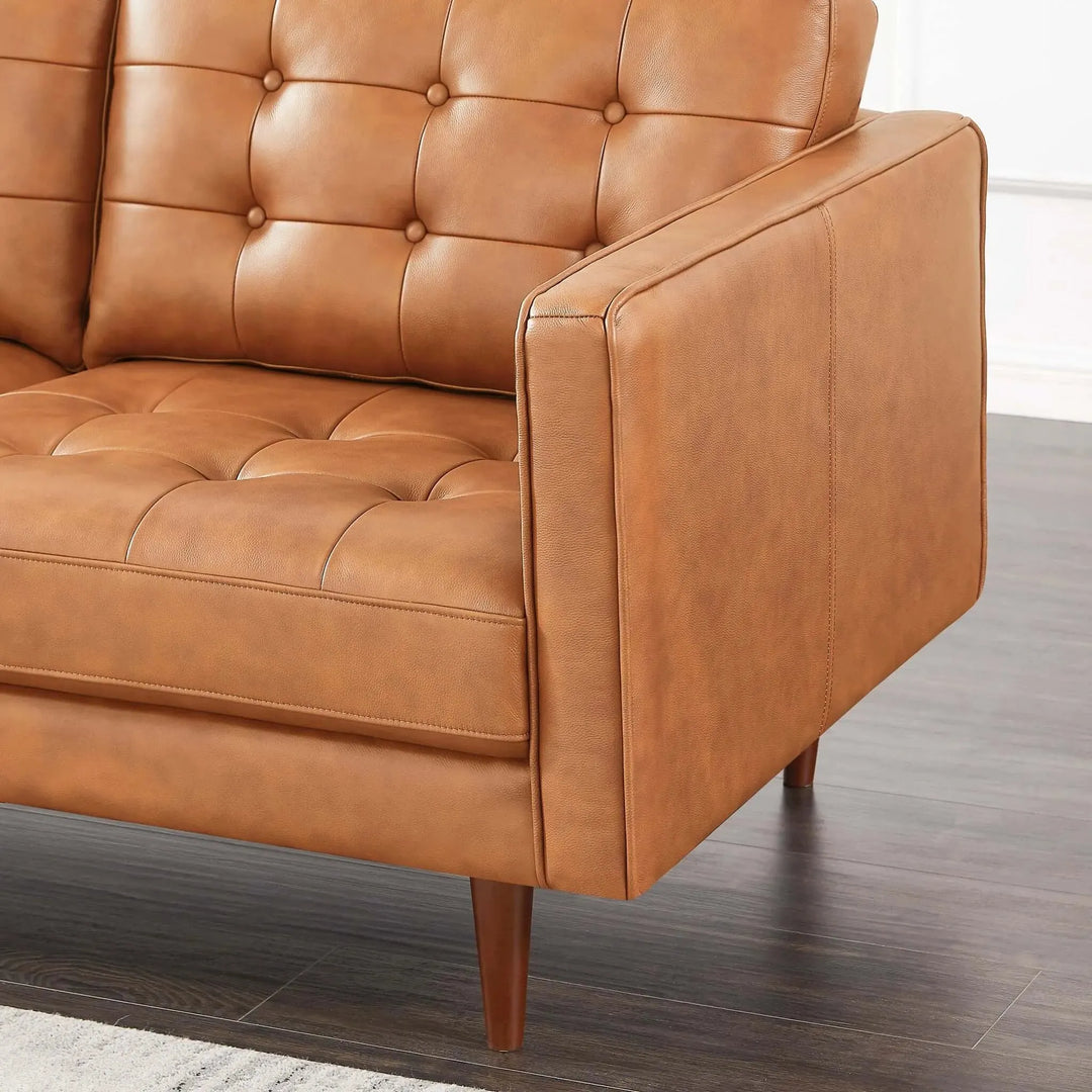 Lucco Genuine Leather Sectional In Cognac Tan Right Facing