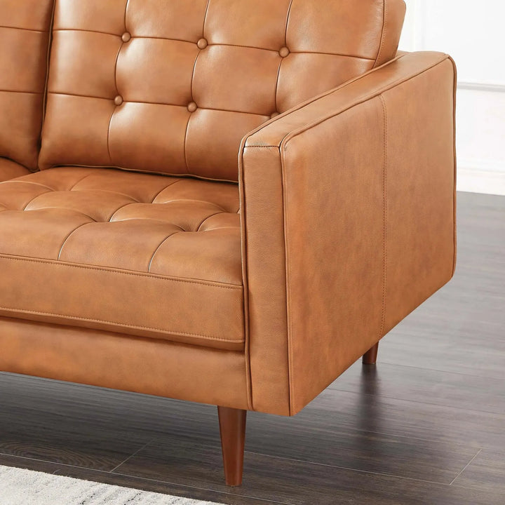 Lucco Genuine Leather Sectional In Cognac Tan Right Facing
