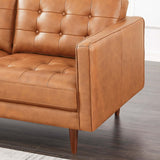 Lucco Genuine Leather Sectional In Cognac Tan Right Facing