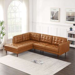 Lucco Genuine Leather Sectional In Cognac Tan Left Facing