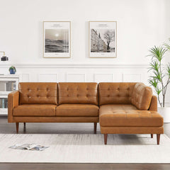 Lucco Genuine Leather Sectional In Cognac Tan Right Facing