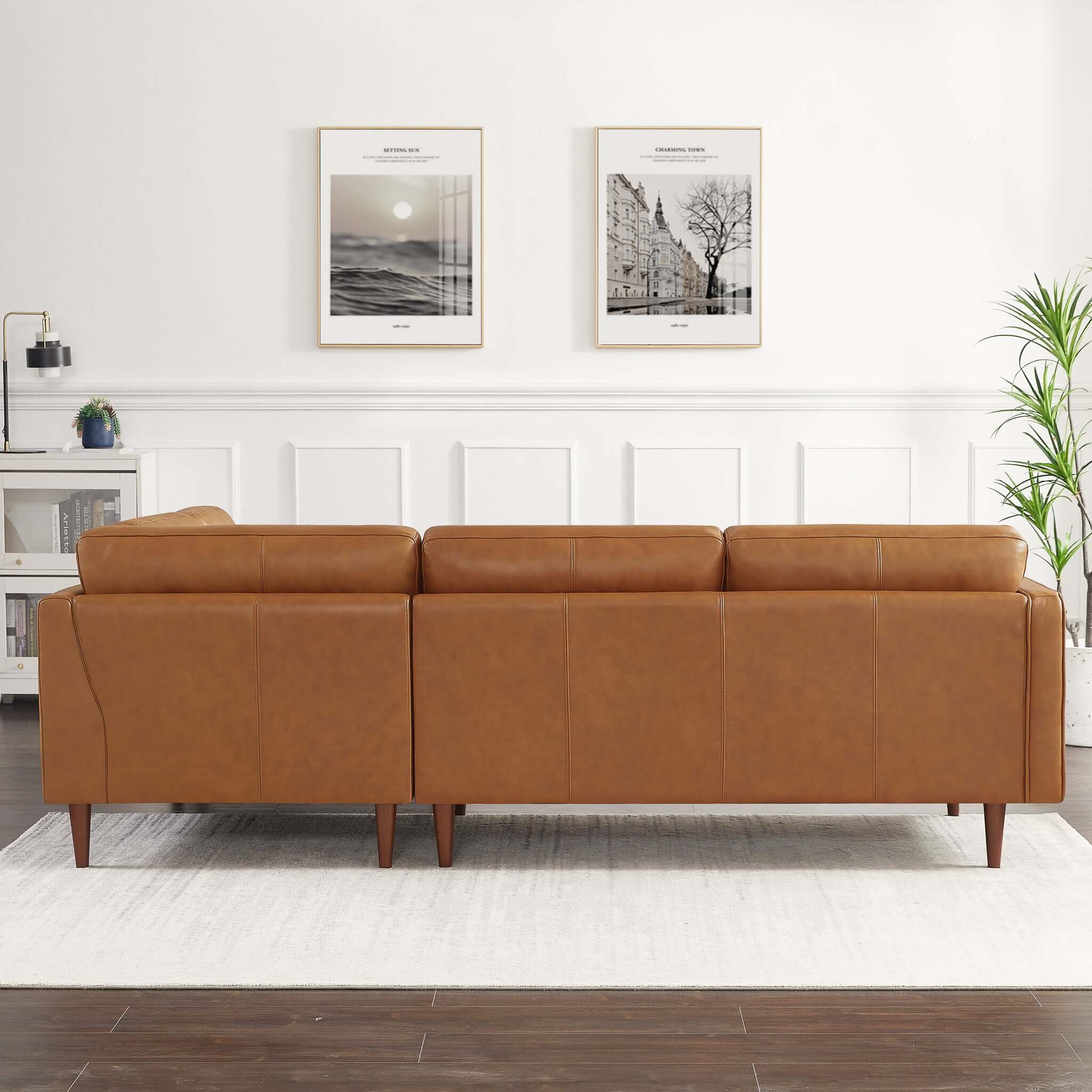 Lucco Genuine Leather Sectional In Cognac Tan Left Facing