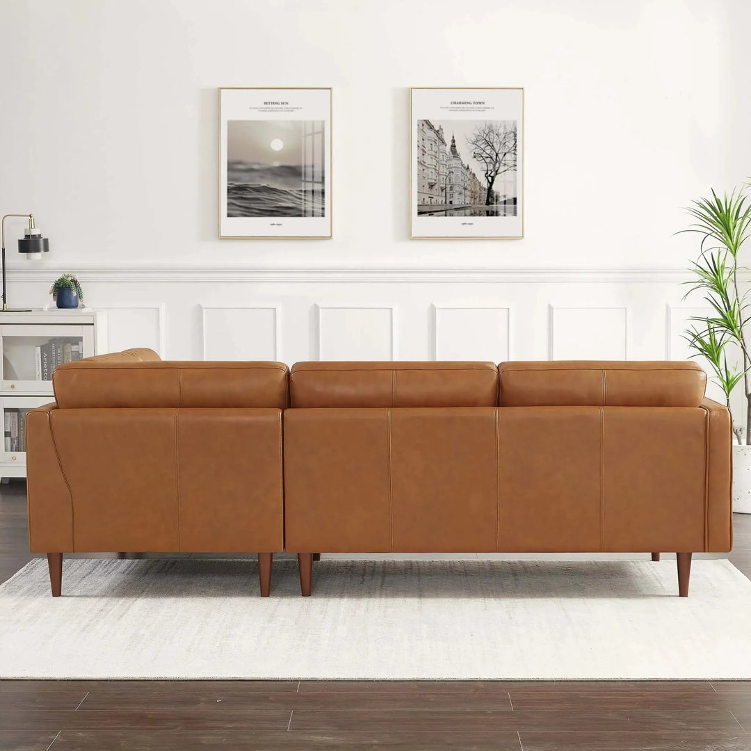 Lucco Genuine Leather Sectional In Cognac Tan Left Facing