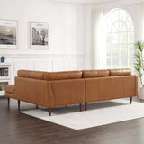 Lucco Genuine Leather Sectional In Cognac Tan Right Facing