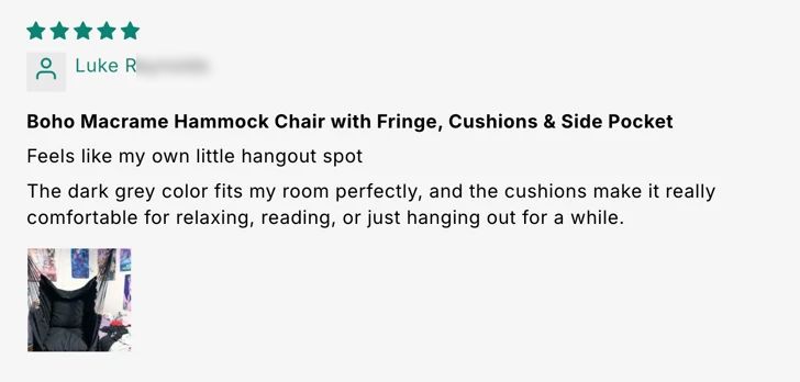 Boho Macrame Hammock Chair with Fringe, 2 Cushions & Side Pocket customer review screenshot 3