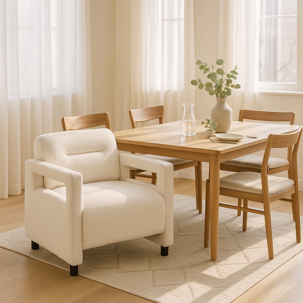 Luxury Beige Boucle Accent Chair