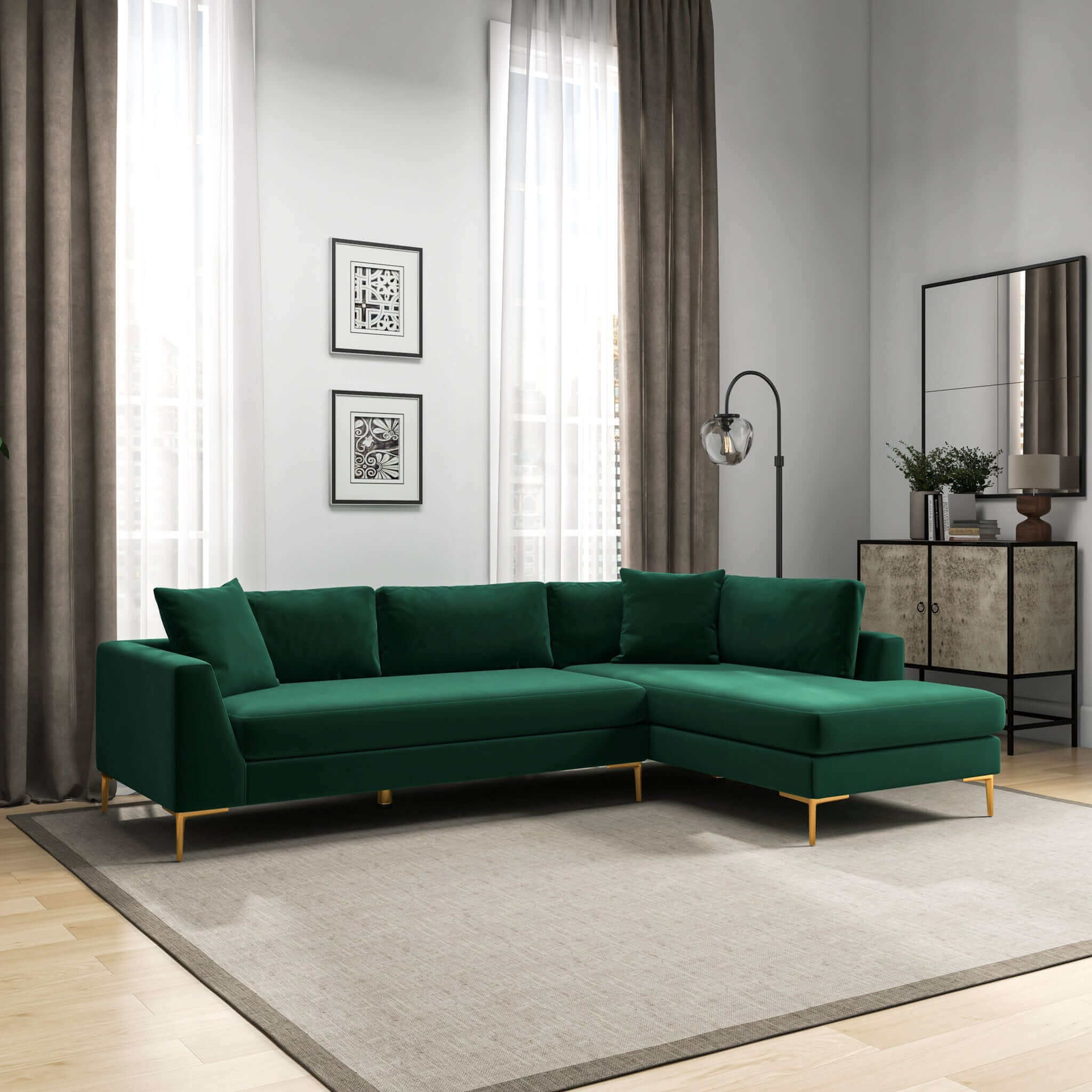 Mano L-Shaped Velvet Sectional Sofa