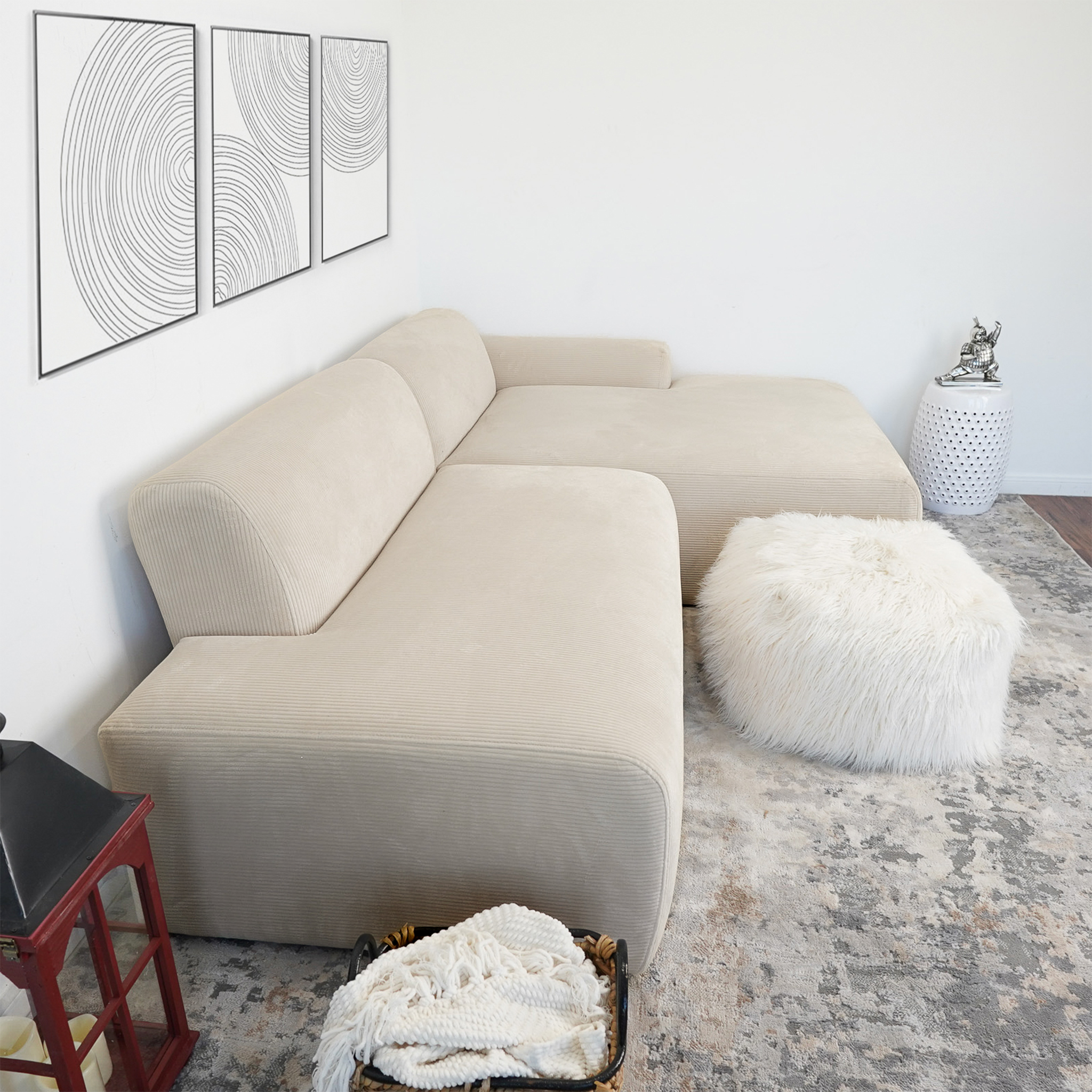 Mar Sectional Cream Velvet Sofa