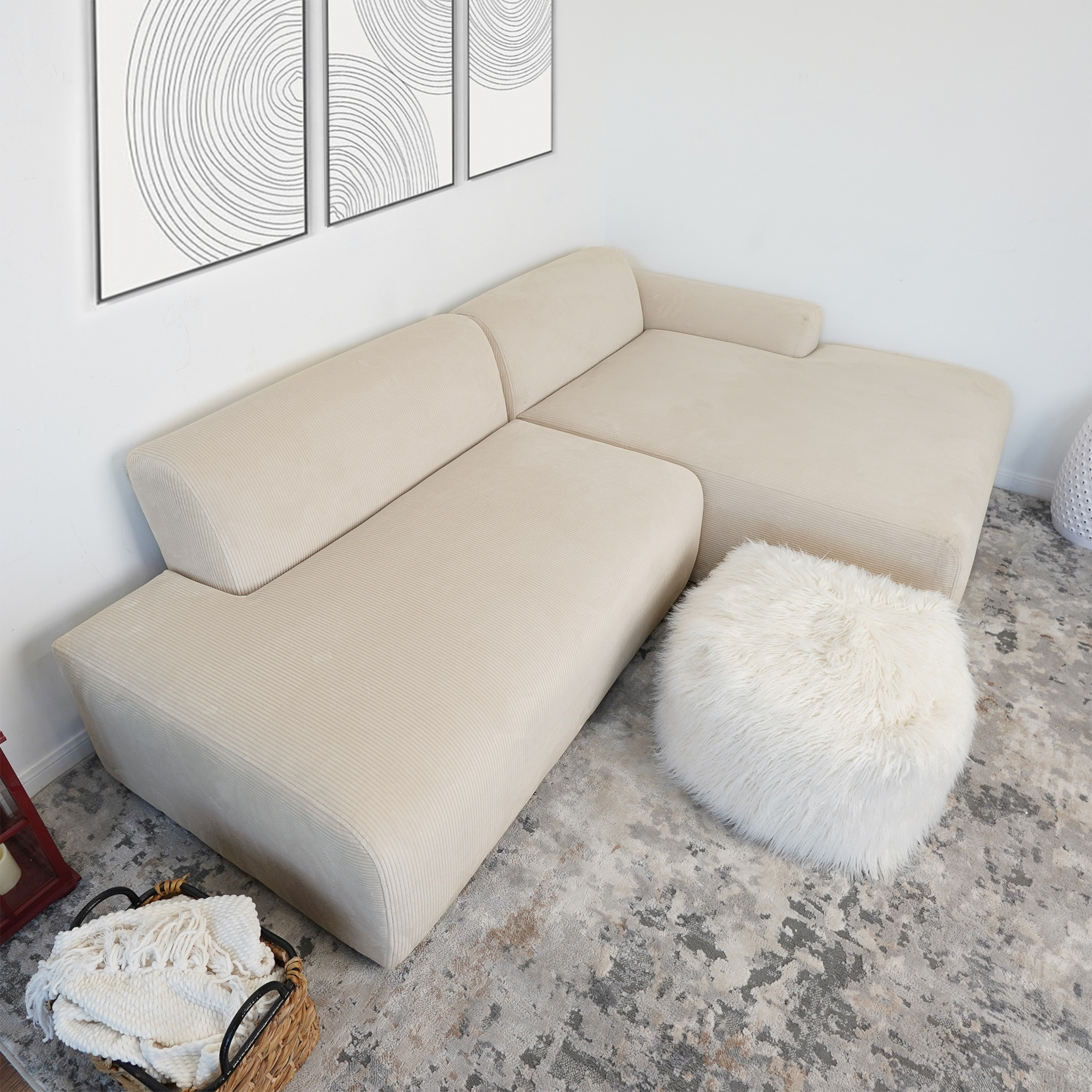 Mar Sectional Cream Velvet Sofa