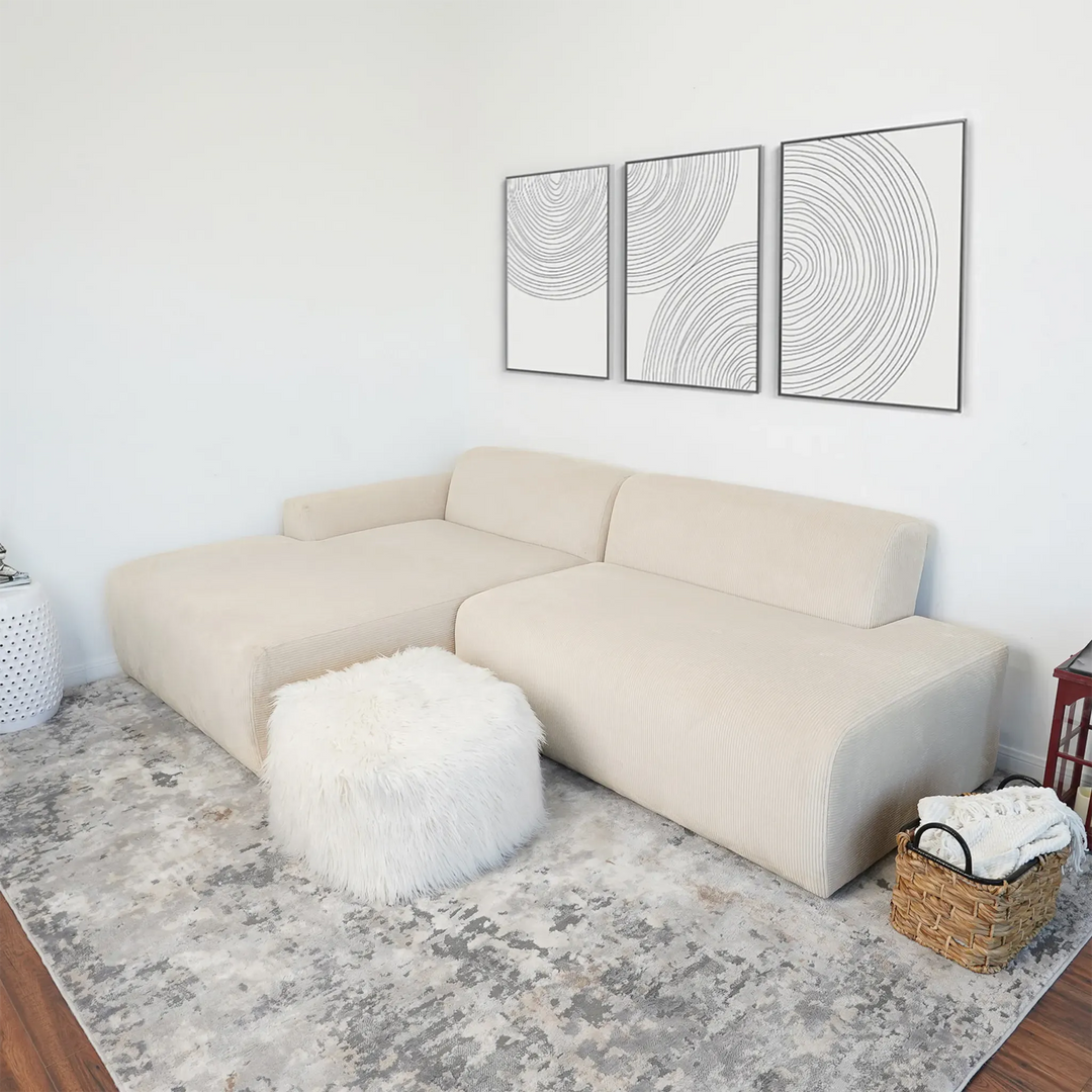 Mar Sectional Cream Velvet Sofa Left Facing