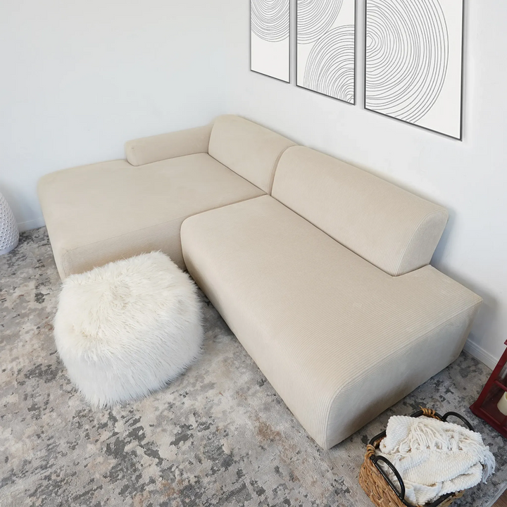Mar Sectional Cream Velvet Sofa Left Facing