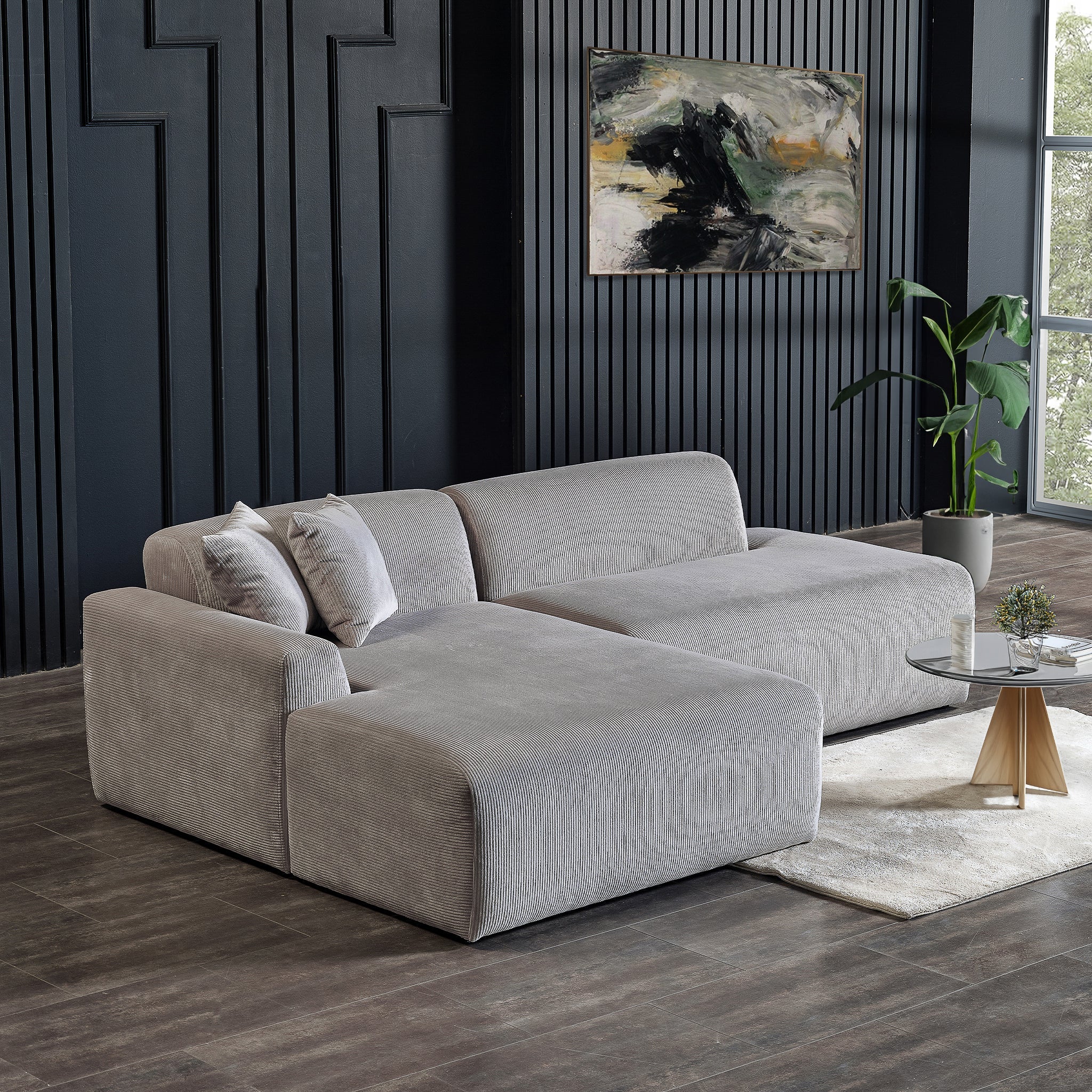 Mar Sectional Grey Velvet Sofa Left Facing