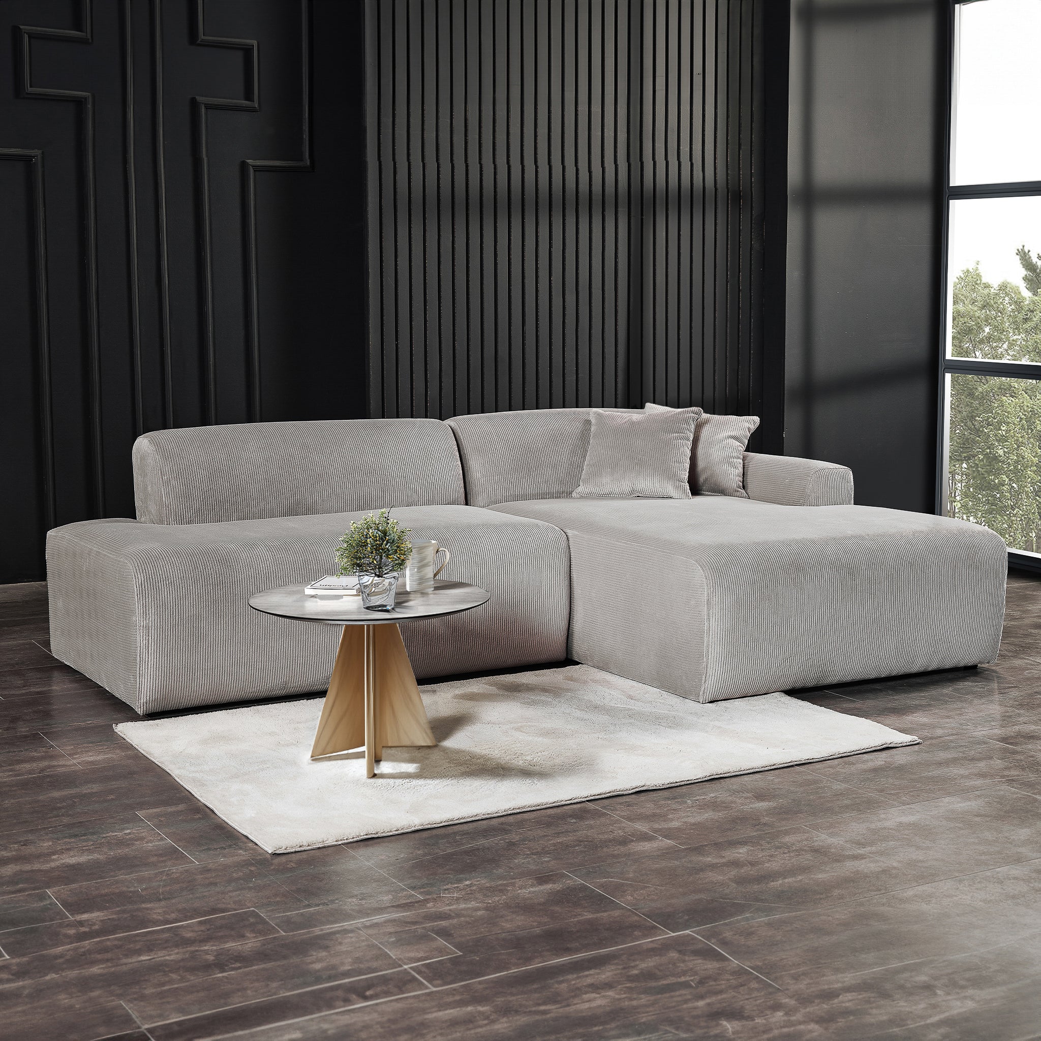 Mar Sectional Grey Velvet Sofa Right Facing