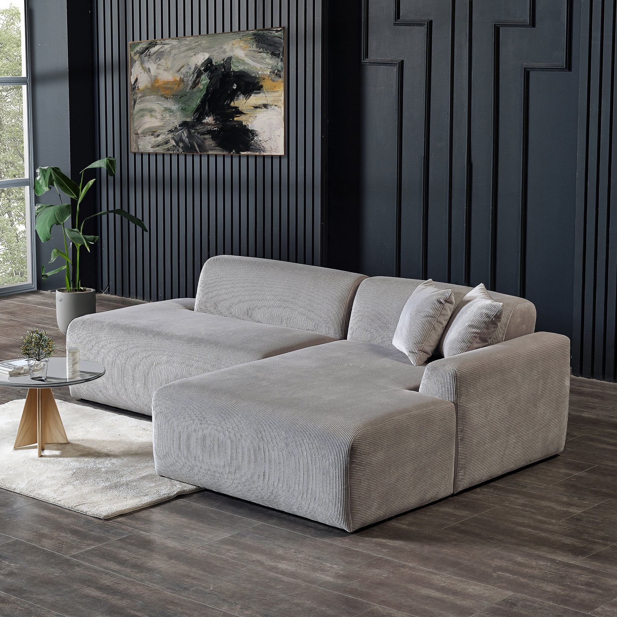 Mar Sectional Grey Velvet Sofa Right Facing