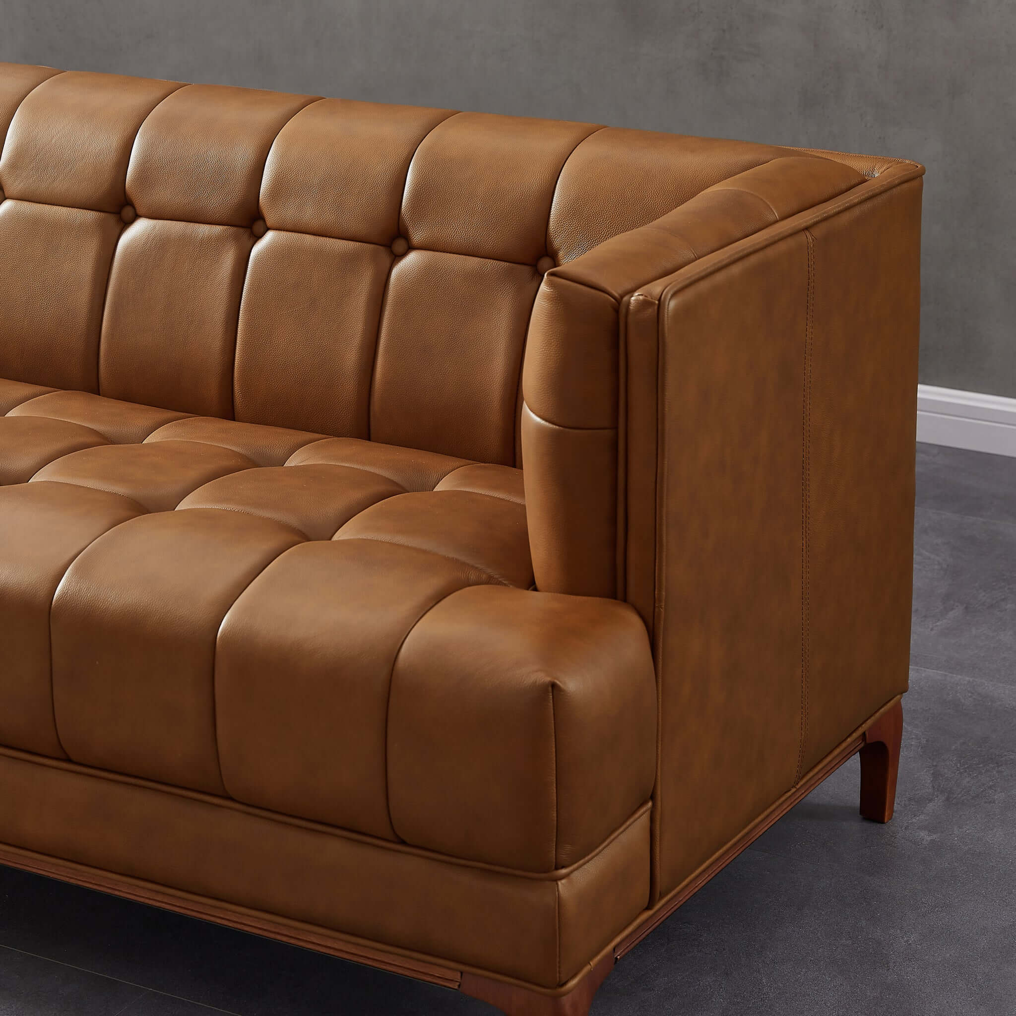 Mara Tufted Cognac Leather Sofa