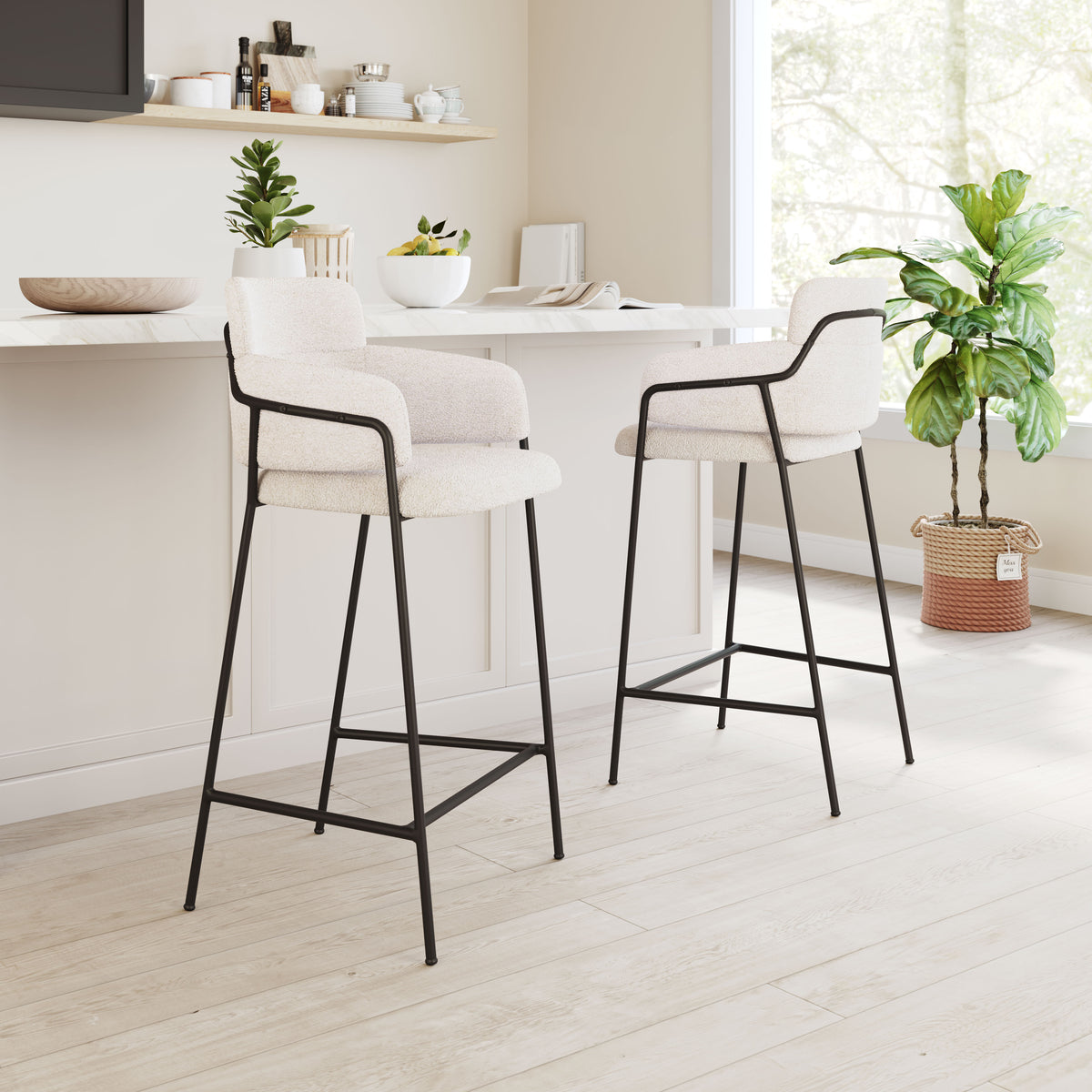 Marcel Barstool (Set of 2) Cream